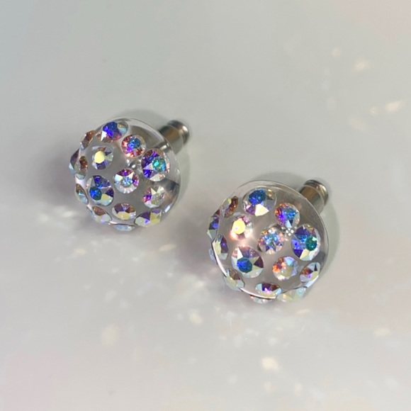 Acrylic Crystal Stud Earrings Embellished With Aurora borealis European Crystals - Picture 3 of 14